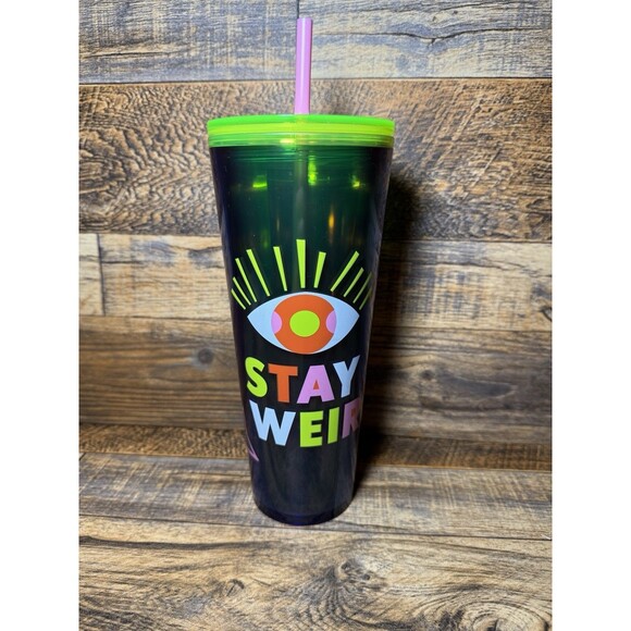 2022 Starbucks Green Stay Weird Eyeball Tumbler Venti Cold Cup With Straw - Picture 6 of 10